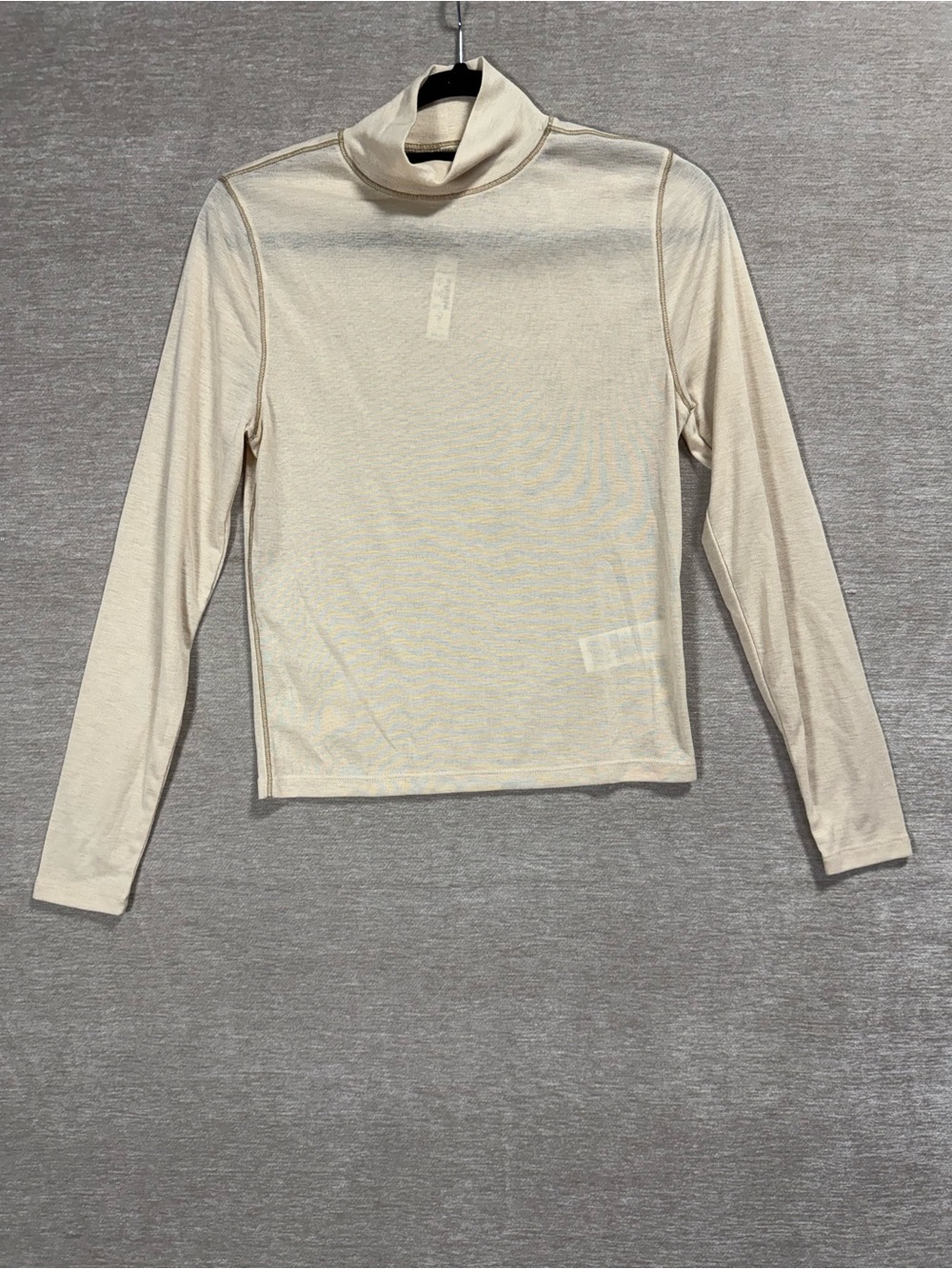 Madewell Semi-Sheer Mockneck Tee NWT Medium Hthr Light Oatmeal Long Sleeve - Picture 3 of 8